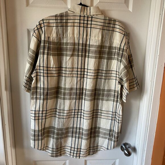 Antigua Men’s Medium Casual Button Up Shirt Plaid Linen Blend NWT Short Sleeve - Picture 6 of 9